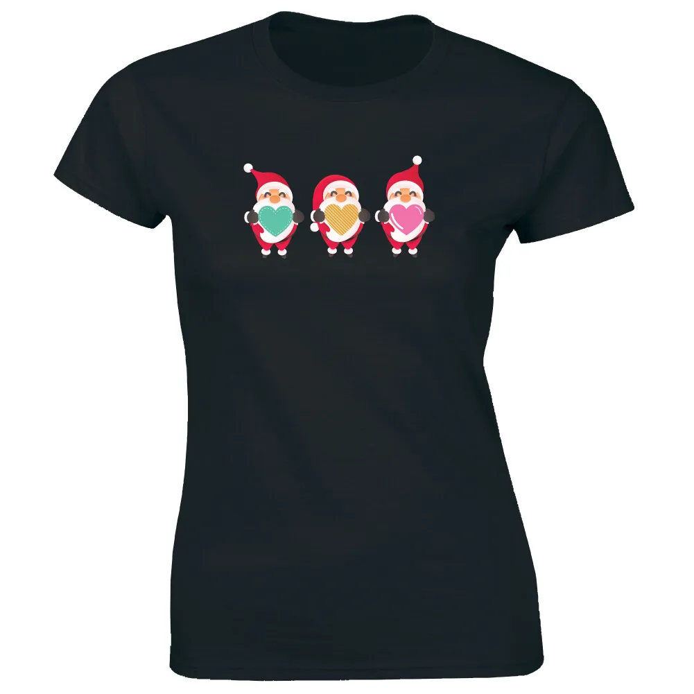 

Santa Claus Love with Heart Image T Shirt for Women Cute Holiday Christmas