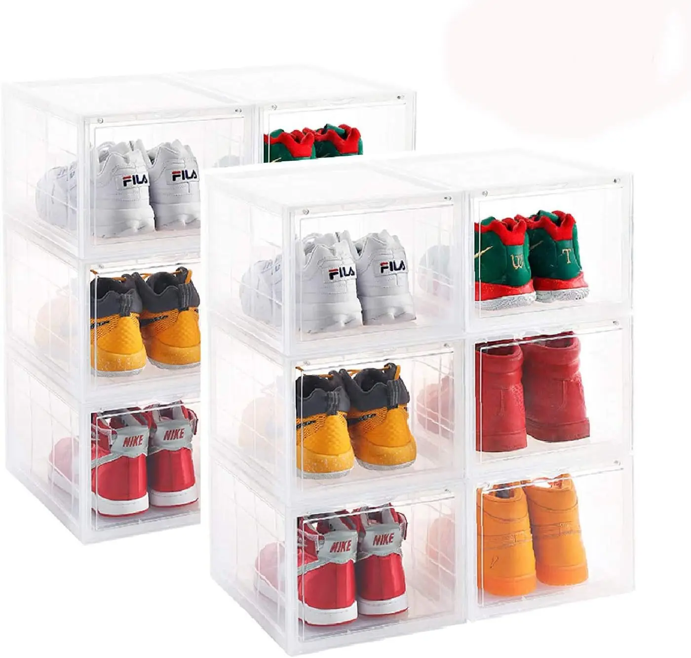 STAR Clear Storage Shoes Box Womens Mens Shoe Storage Display Box Plastic Foldable Stackable Shoe Container Clear Closet Shelf S