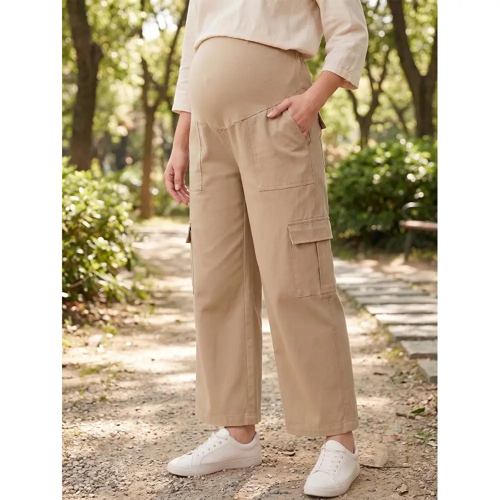 Maternity Clothing Casual Straight Overalls with Pockets Autumn Women's Belly Support Elastic Versatile Maternity Pants