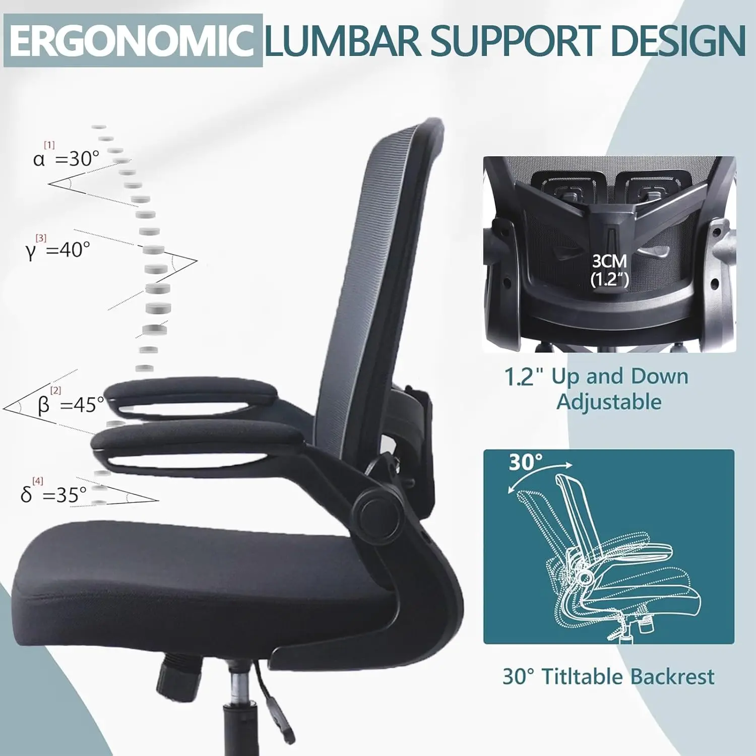 Sillas de escritorio con ruedas, silla ergonómica de oficina de malla, altura ajustable y soporte Lumbar giratorio, silla de oficina en casa con tapa