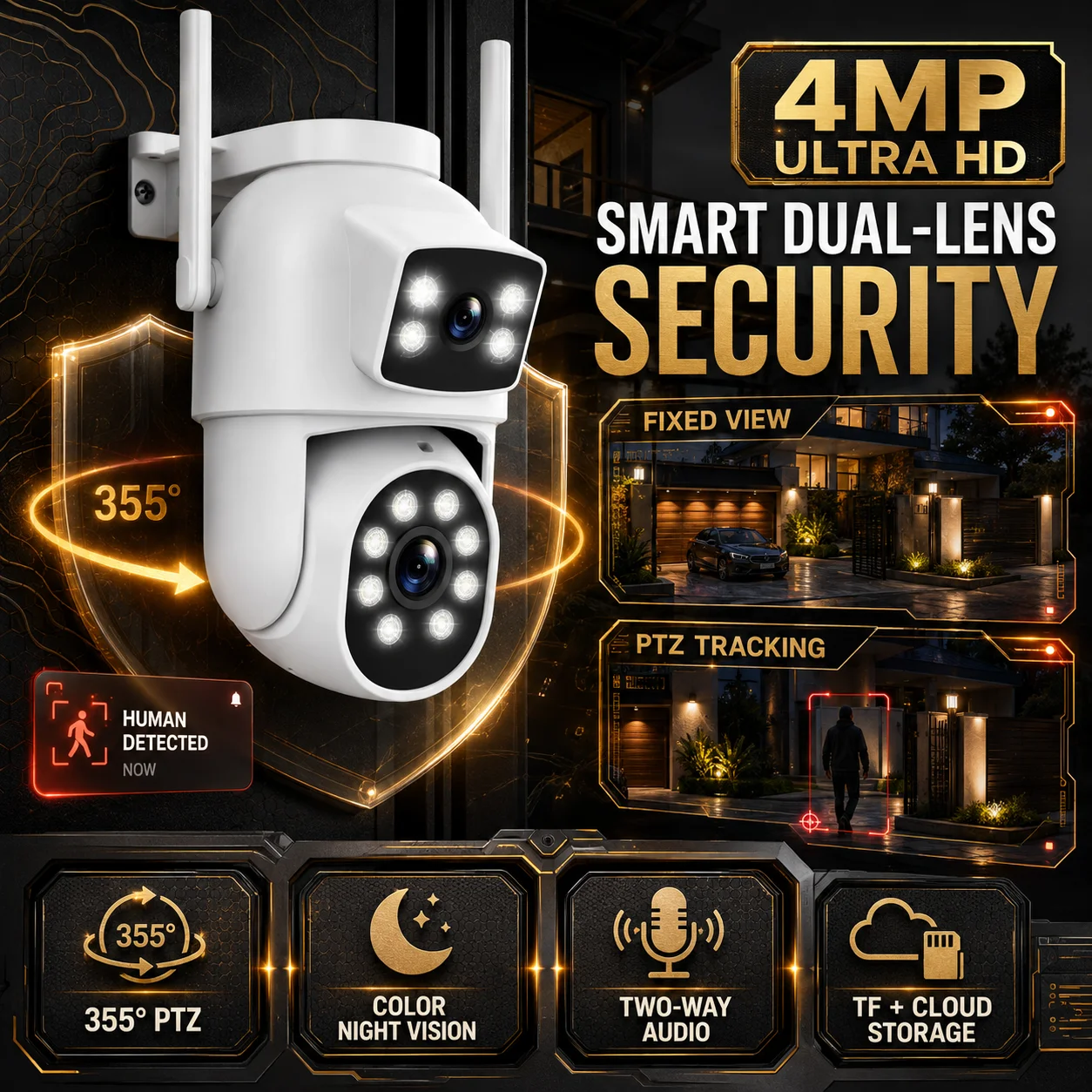 4K Dual Lens PTZ Security Camera Outdoor WiFi Camera Dual Screen 10X Zoom AI Motion Detection Auto Tracking Surveillance ICSEE