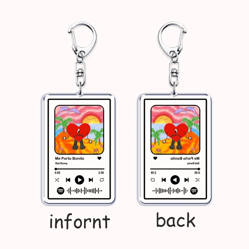 Popular Bad Bunny Keychain for Women Accessories Un Verano Sin Ti Music Playlist Code Pendant Keying Jewelry Fans Friends Gifts