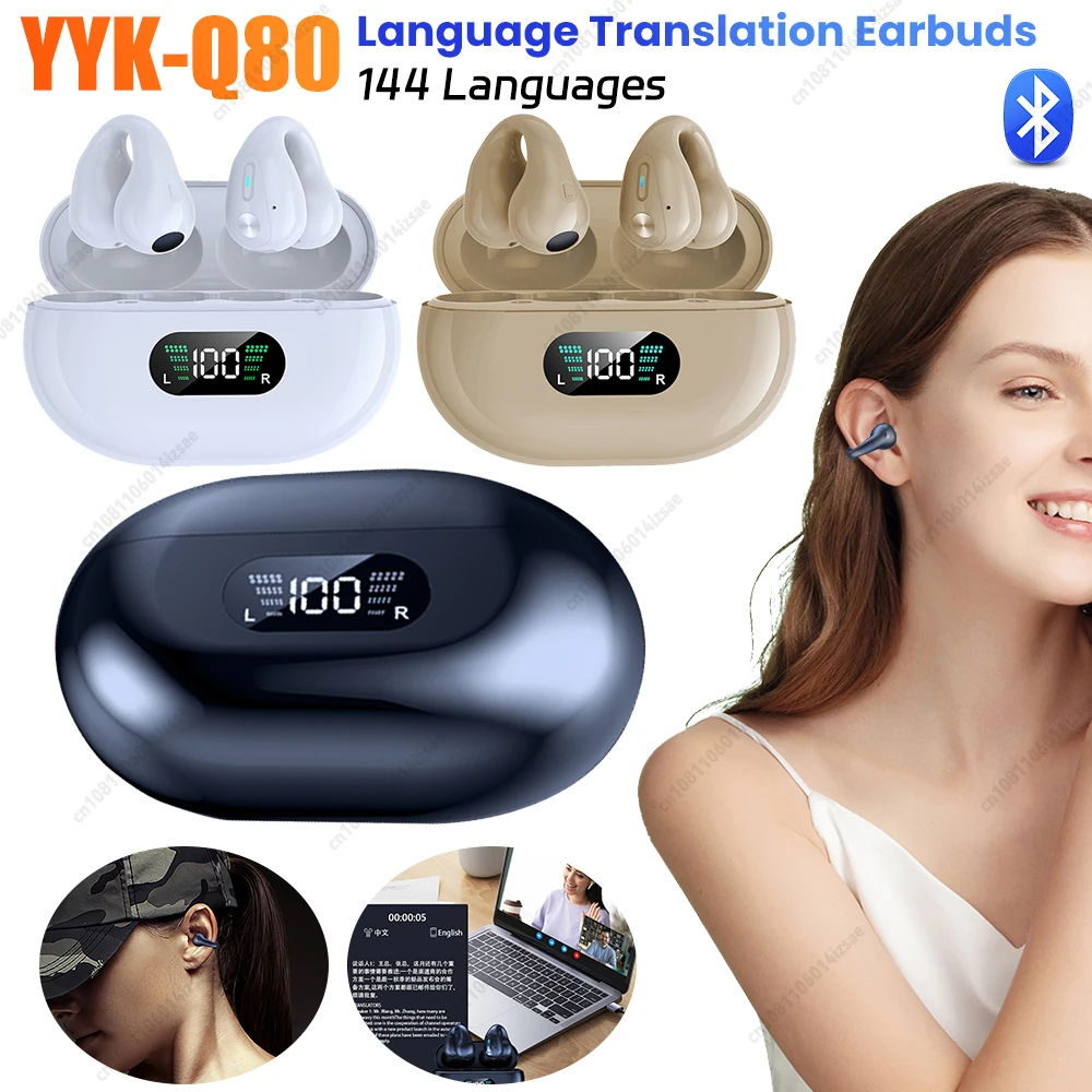 YYK-Q80 AI Language Translation Earbuds 144 Languages Translation Bluetooth Headphones Real-time Two-Way Travel Business Earbuds