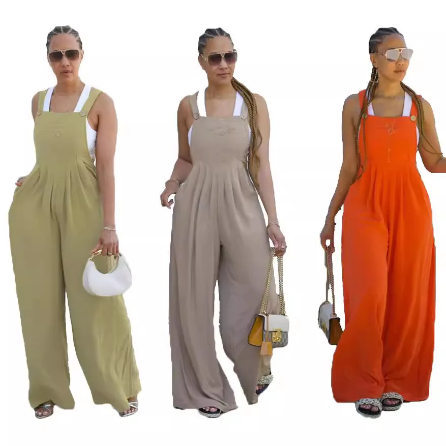 

Длинные свободные брюки-палаццо, однотонные, без рукавов, плиссированные, женская одежда, однотонные женские комбинезоны, тренд 2026, ретро, весна, размер M