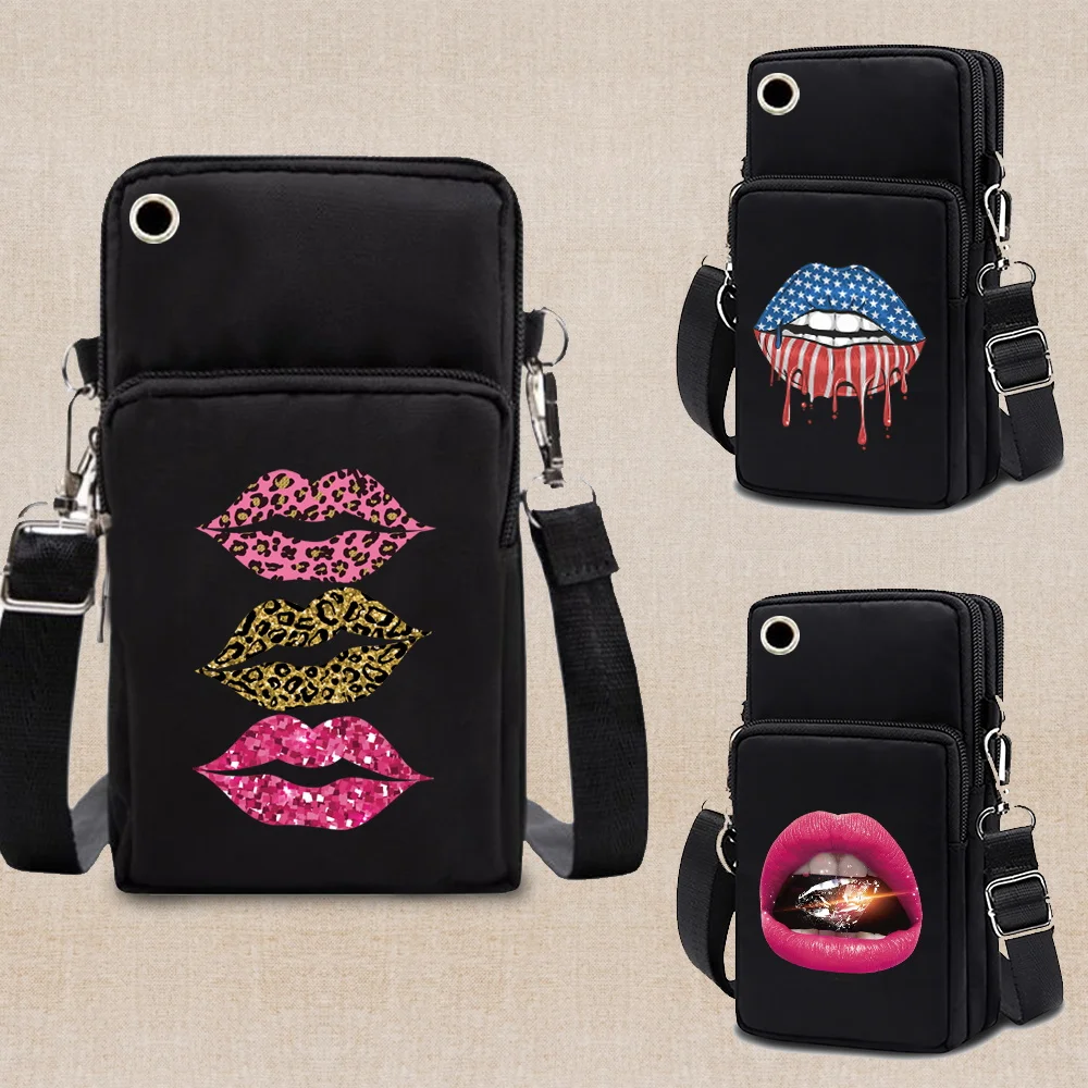 Women's Small Crossbody Shoulder Bags Female Cell Phone Pocket Bag Mouth Print Ladies Purse Card Clutches Wallet Messenger Bag