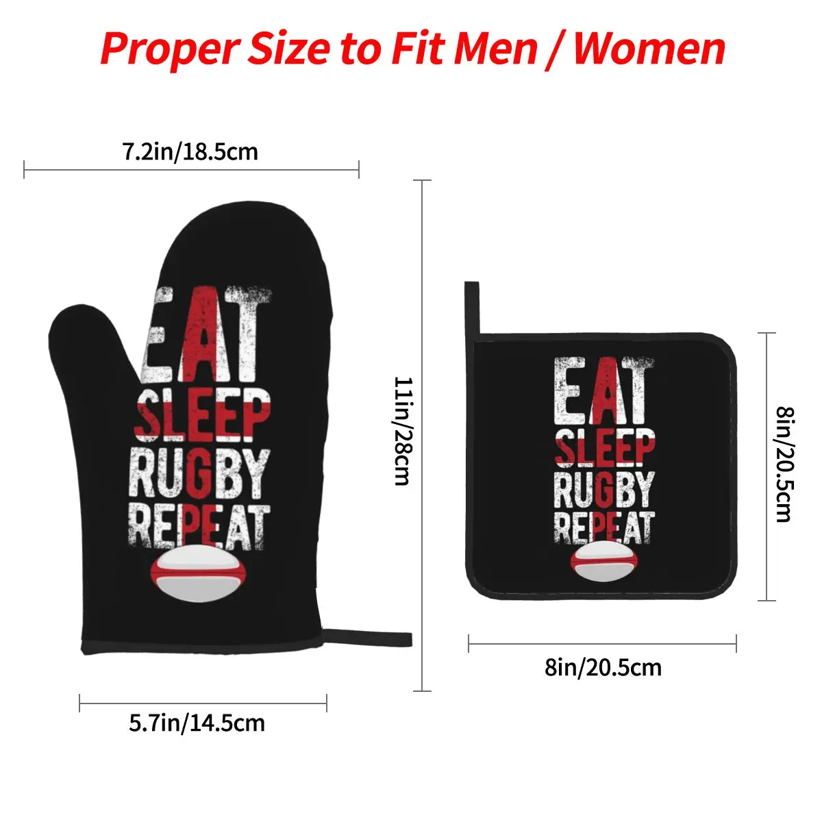 Eat Sleep Rugby Repeat England Rugby Oven Mitts and Pot Holder Sets of 4 for Baking Kitchen Cooking Grilling Resistant Gloves