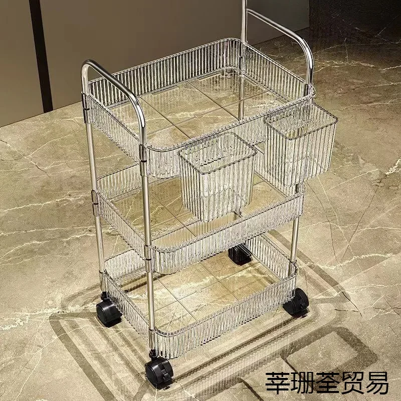 Transparent acrylic cart snack shelf living room multi-layer movable bathroom storage rack