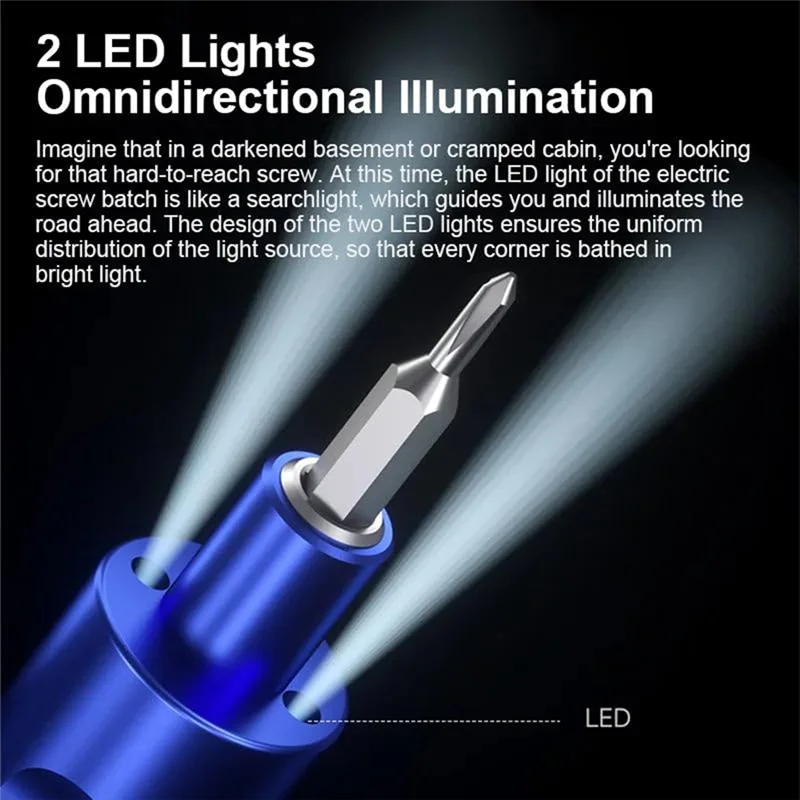 

【Space-Saving】ES480 LED Light Electric Screwdriver With 48 Pieces A2 Alloy Steel Bits For Computer Phone Dismantling Repair Tool