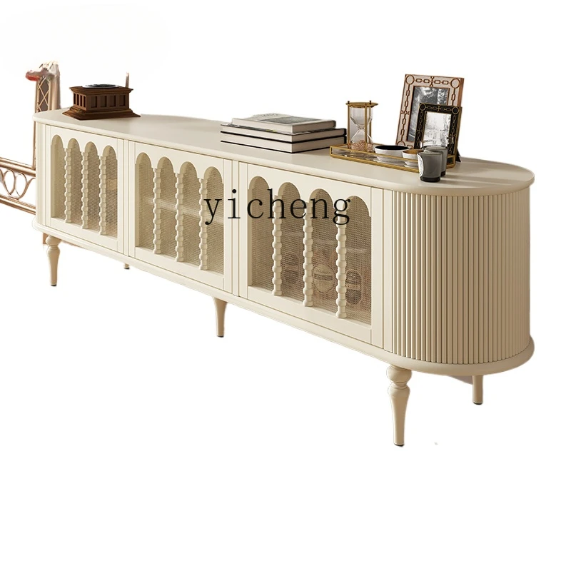 

ZC solid wood TV cabinet small apartment living room household retro birch paint storage locker