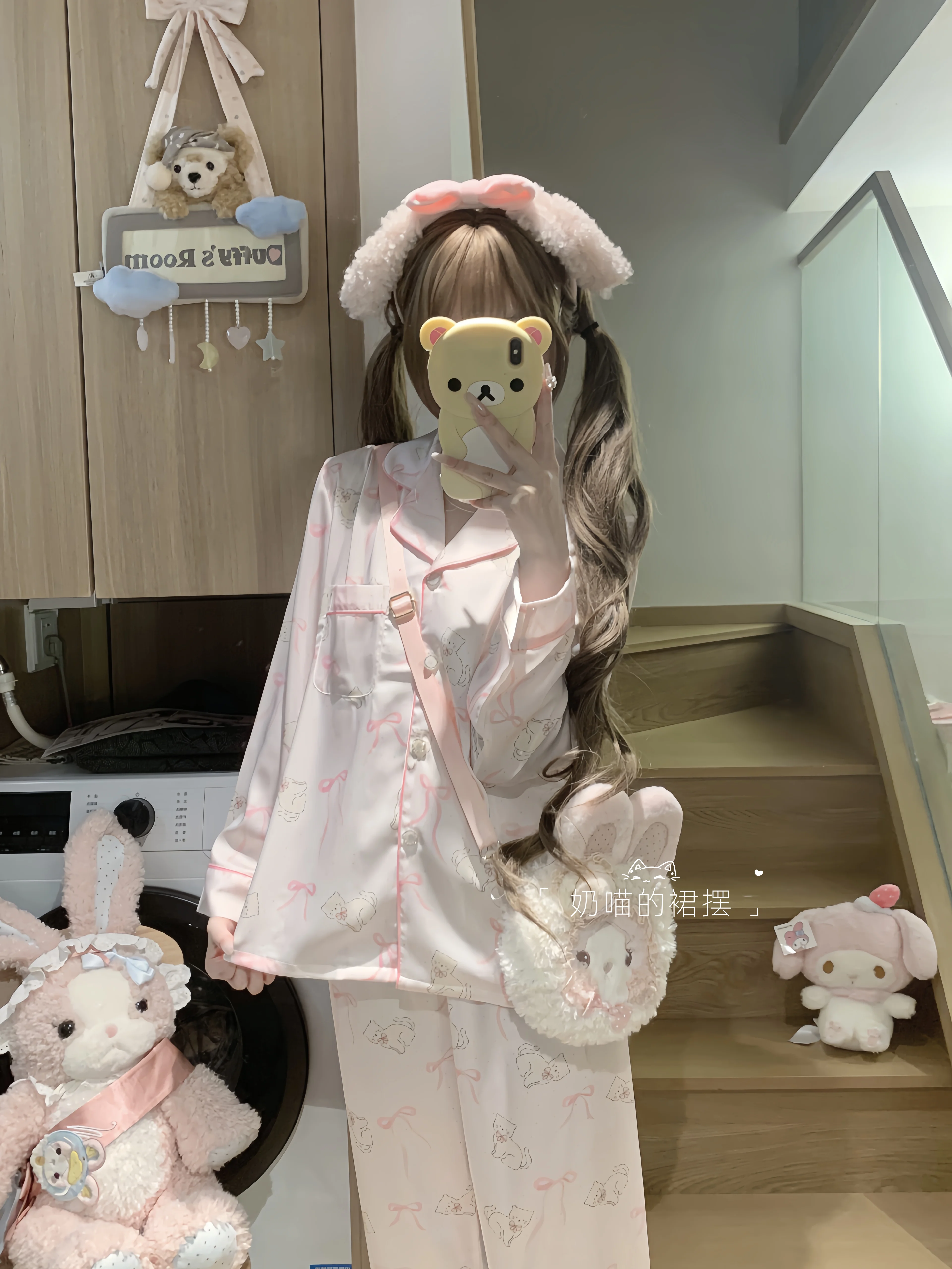 2025 Japanese Summer New Satin Ice Silk Long-sleeved Pajamas Cartoon Print Sweet Cute Girl Doll Loungewear Set