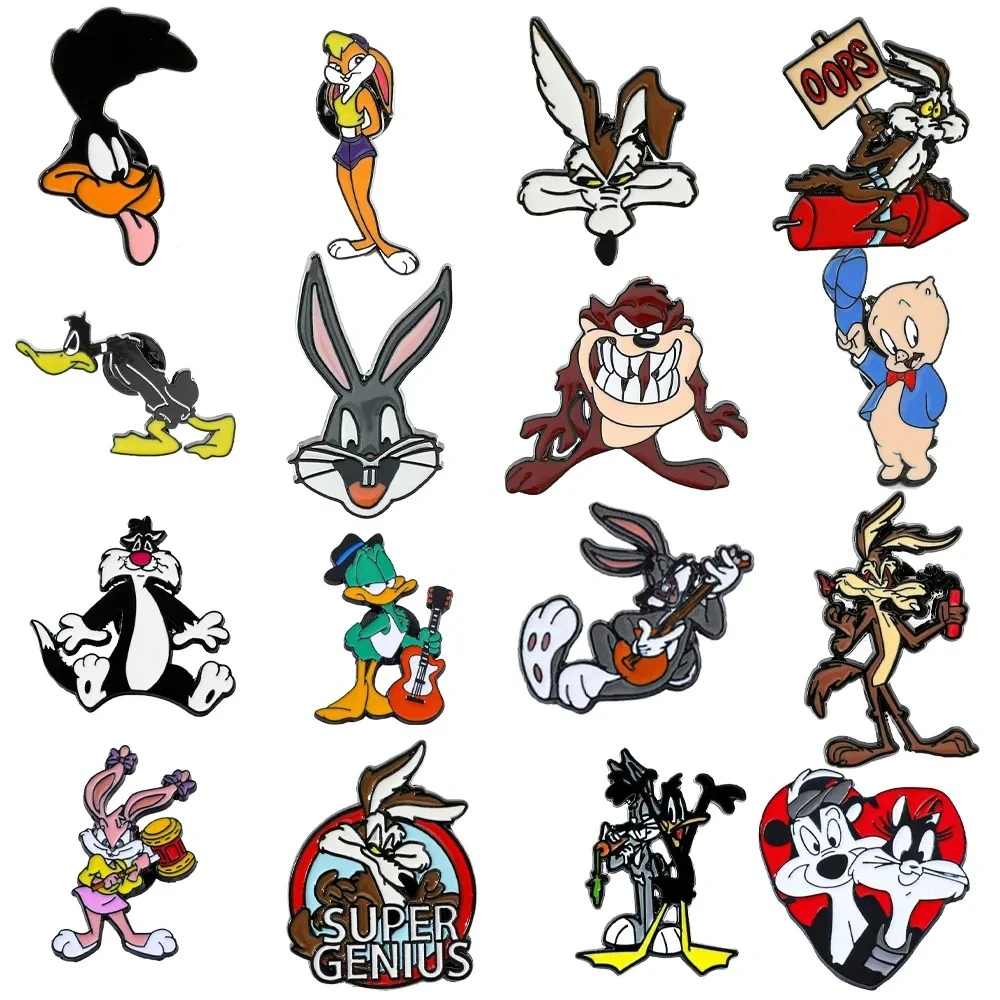 

Набор из 16 штук: Забавные эмалевые значки-броши с мультяшным Дэффи Даком, креативные металлические значки для рюкзаков, одежды, украшений, аксессуары, подарок