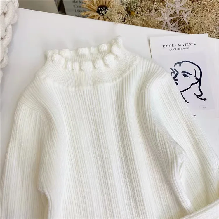 

Ruffle Edge Sweater Autumn and Winter Simple Fashionable Solid Color All-match Casual Comfortable Cute Undershirt