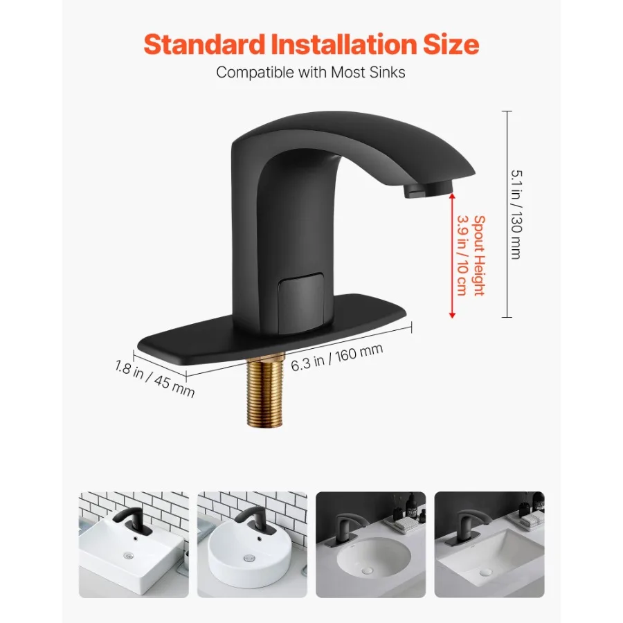 Touchless Bathroom Sink Faucet with Motion Sensor Automatic Restroom Faucet with Cover Plate Battery Powered Adjustable Tempera - view 3