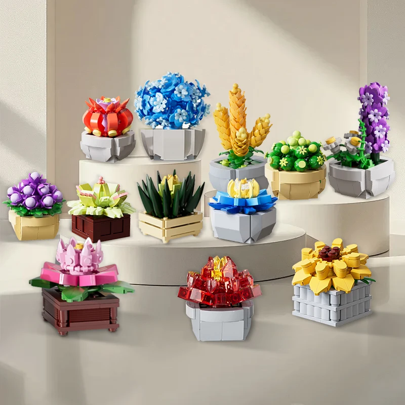 

KAVO Potted Building Blocks Succulent Plant DIY Educational Assembled Toys Decorations Creative Bricks Kits, Gift for Children