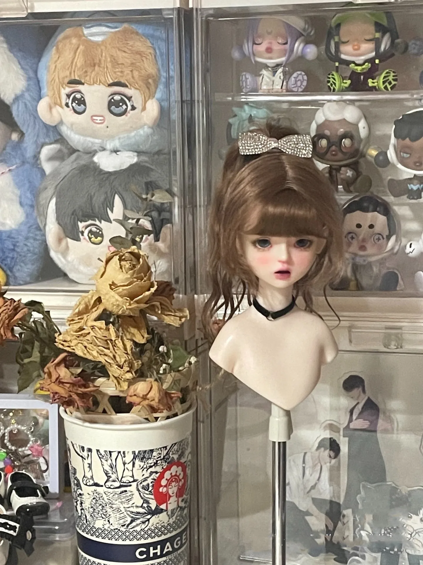 다크 브라운 인형 헤어 포니테일 BJD 가발, 1/4 모헤어, 무료 배송