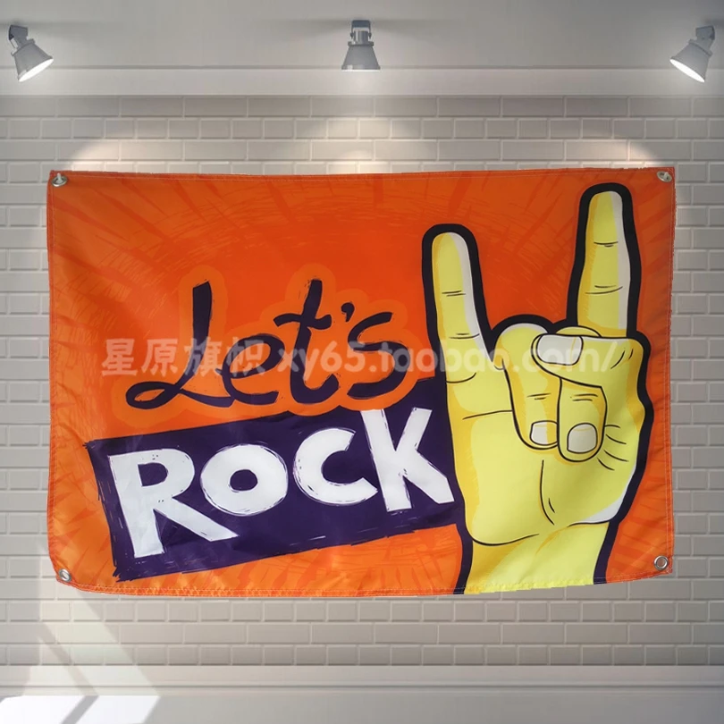 

"let's rock" 56X36 inches large banner retro rock band logo poster cloth painting Bar Cafes hostel home decor