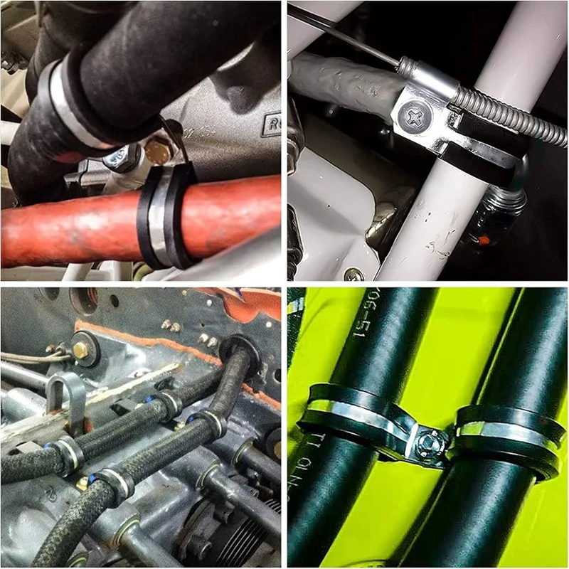 고무 쿠션 304 스테인레스 스틸 호스 루프 파이프 클램프 세트, 케이블 클램프 세트, 6 가지 크기, 42 개