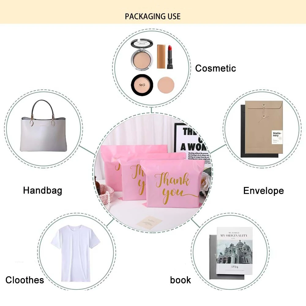 50 Stück 25 x 35 cm kleine Kuriertaschen aus hellrosa Kunststoff, Express-Umschläge, Dankeschön-Versandtaschen, Polymailer-Taschen, Verpackungsmaterialien