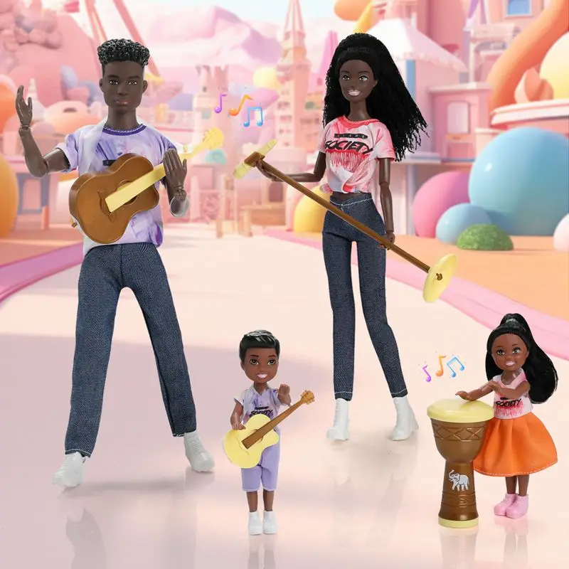 Ensemble de poupées noires pour enfants, jouets pour enfants, Instrument de musique, papa, mère, sœur, frère, jeu, figurines africaines pour enfants, nouvelle collection