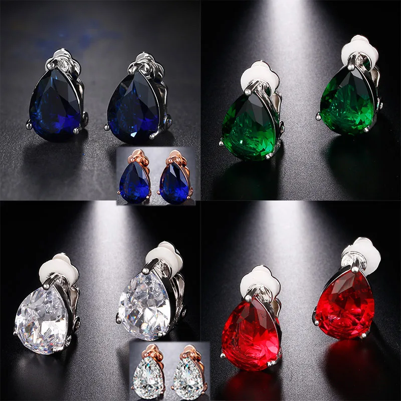 S925 sterling silver stud earrings, water drop pear-shaped earclips, colorful optional party engagement earrings, earrings