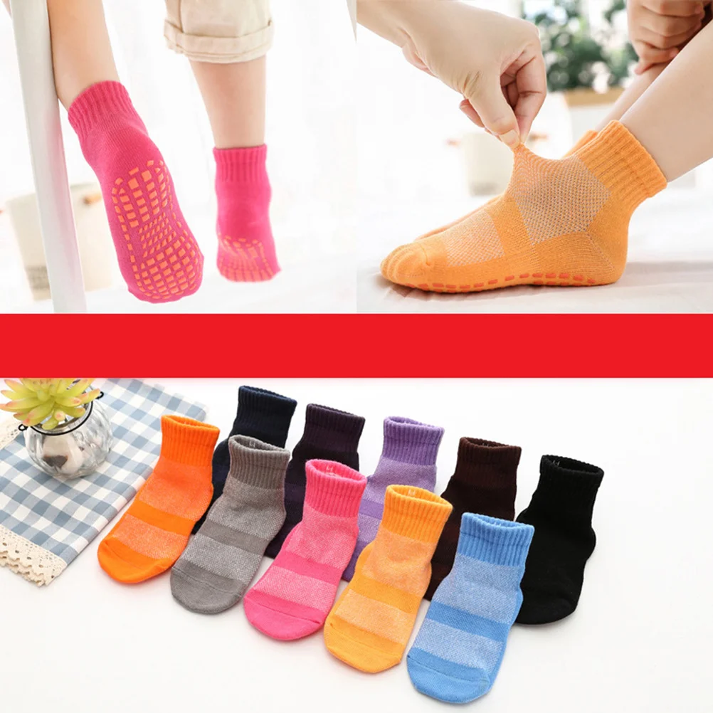 

3pcs Trampoline Socks Non-Slip Floor Socks For Kids Cotton Dispensing Sole Design Breathable Comfortable Gift 5-11 Years Grey M