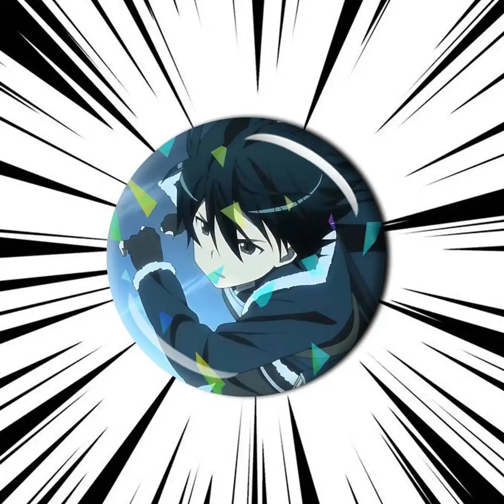 Kirito SAO Anime S-Sword Art O-Online Round Brooch Pins, Personalized Badges With Broken Glass Design Fashion Accessory