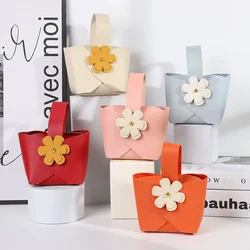 DIY 휴대용 캔디 박스, 빨간색 핑크 파란색 핸드백, 창의적인 꽃 가죽 아기 목욕 파티 선물 포장 상자, 도매, 20 개