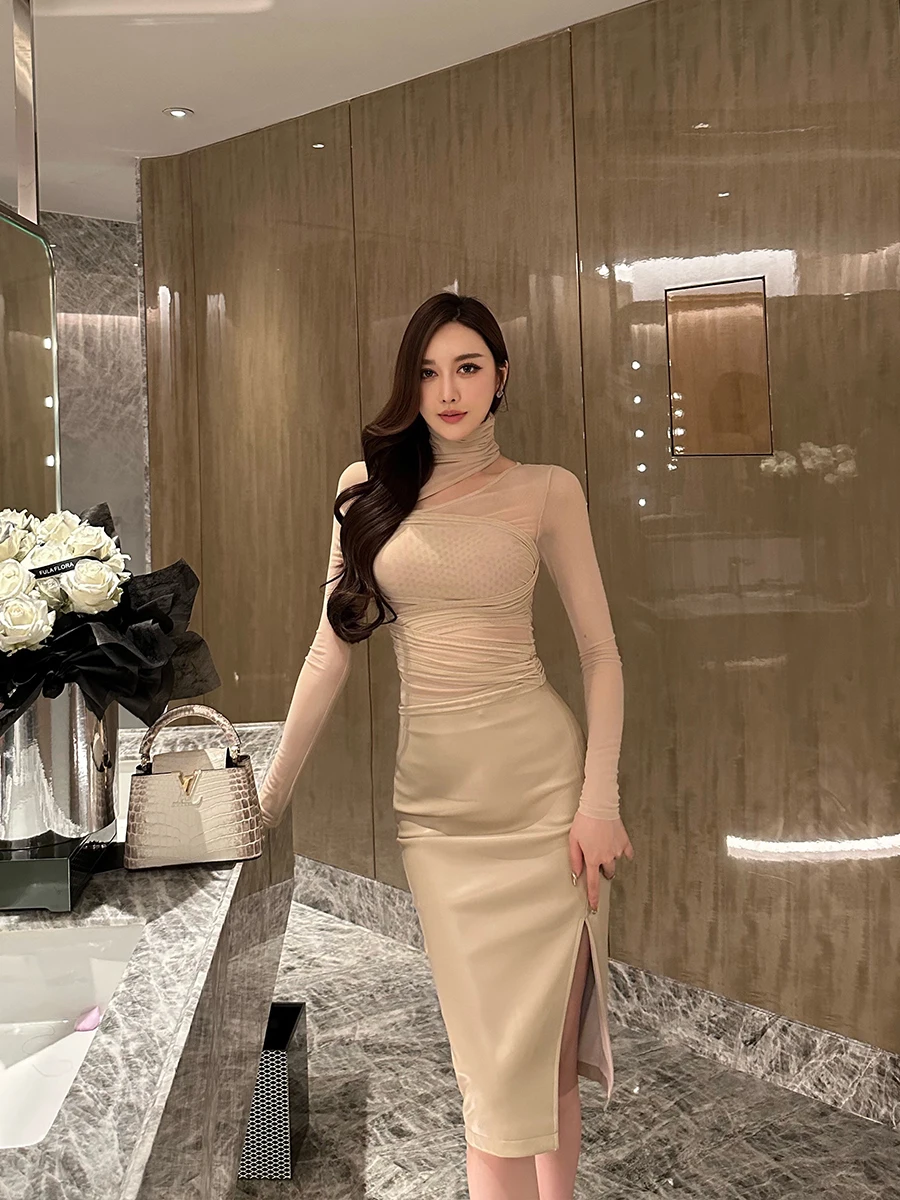 

Sexy Slim Fit Long Sve T-irt Women's Polyester Lycra Stretch Ne Ruffle Design Base Layer Top Inner Wear Summer Faion