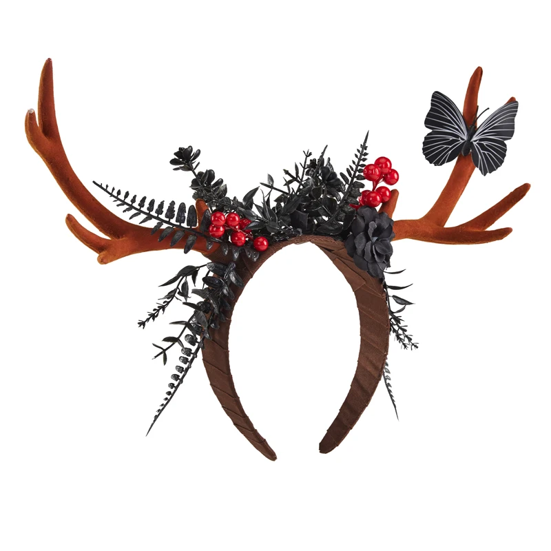 

Lolita Gothic Antlers Headband Halloween Elk Hairband Halloween Party Deer Horns Headdress Christams Decors