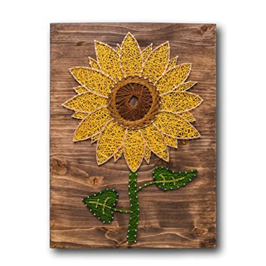 

Sunflower String Art Kit American Made DIY Craft Kit for Adults Stained Pine Wood 16" x 12" Embroidery Floss for Beginner to Ad