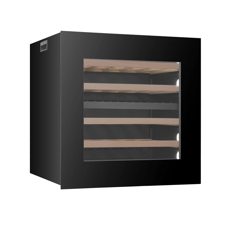 Armário de vinho com porta de vidro VI30D Fornecimento direto da fábrica Elétrico Zona dupla Cave de vinho embutida montada na parede totalmente integrada preta