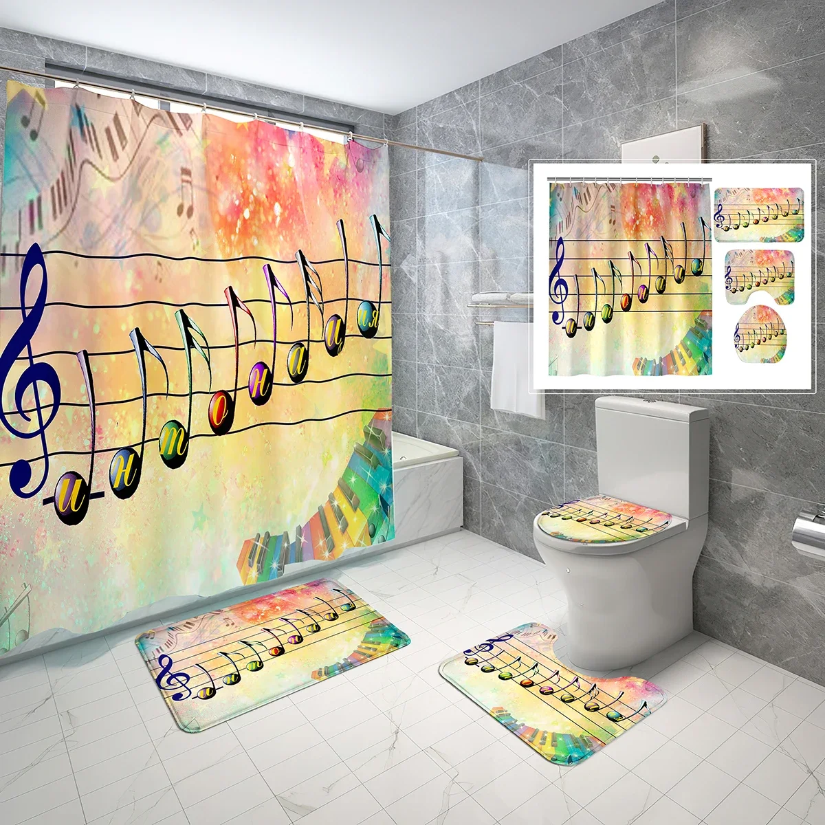 

Abstract Syllable Summer Vibrancy Butterfly 4 Pcs Shower Curtain Bathroom Non-Slip Bath Mat Toilet Cover Shower Curtain Set