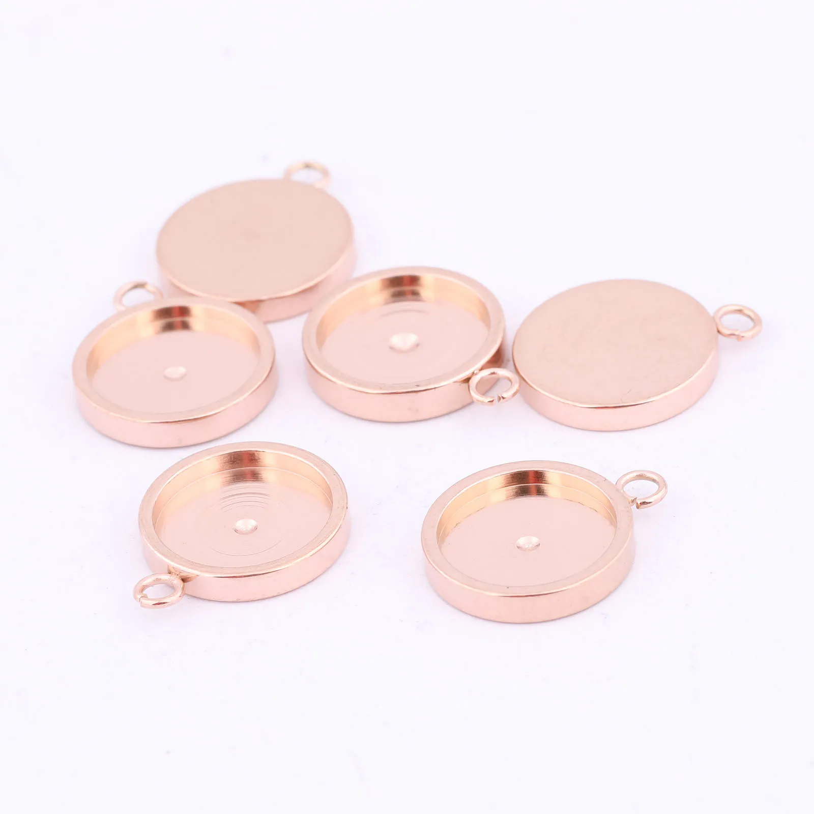 20pcs Stainless Steel 10mm Cabochon Base Setting Blanks Round Gold Plated Charm Pendant Bezel Trays Diy For Jewelry Making