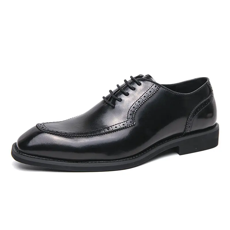 

2025 New Men's Leather Brogue British Casual Business Formal Breathable Wedding Groom Office Derby Shoes