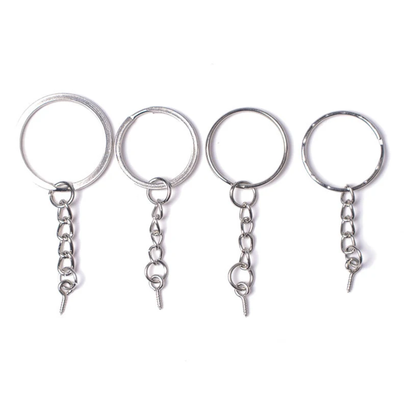 20pcs/lot Screw Threaded Eye Pins Keychain Split Ring Key Chains Keyrings  DIY Retro Fashion Keychains Accessories