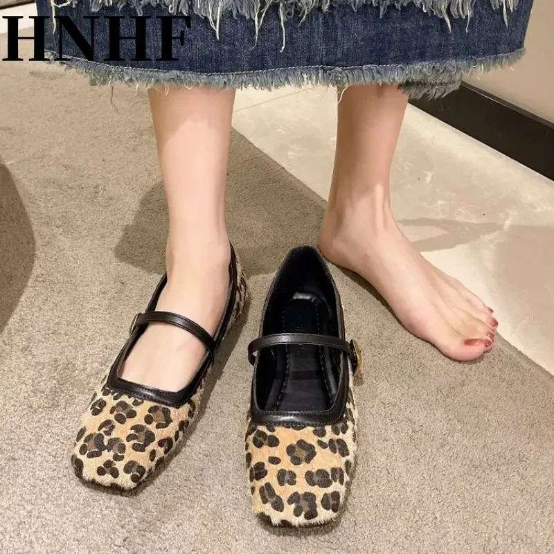 Women Leopard Print Comfortable Soft Flat Shoes Luxury Woman Mary Jane Shoes Comfortable Shallow Mouth Buckle Casual Shoes