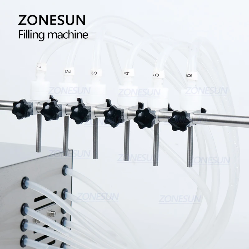 ZONESUN ZS-DPYT6P полуавтоматический мембранный насос с 6 головками, машина для розлива жидкости для духов, воды, сока, эфирного масла