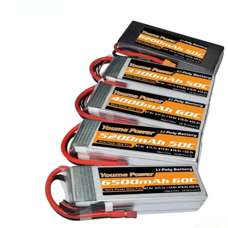 Youme 2S 3S 4S 5S 6S Lipo Battery 7.4V 11.1V 14.8V 18.5V 22.2V 5200mah T XT60 EC5 XT90 TRX Hard Case RC Parts Lithium Battery