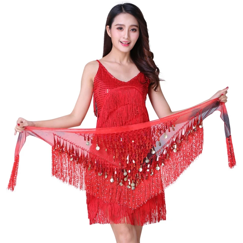 Buikdans tailleketting Dames heupsjaal Gradiënt Driehoek Kwastje Tailleafdichting Pailletten Danspraktijk Tailleriem