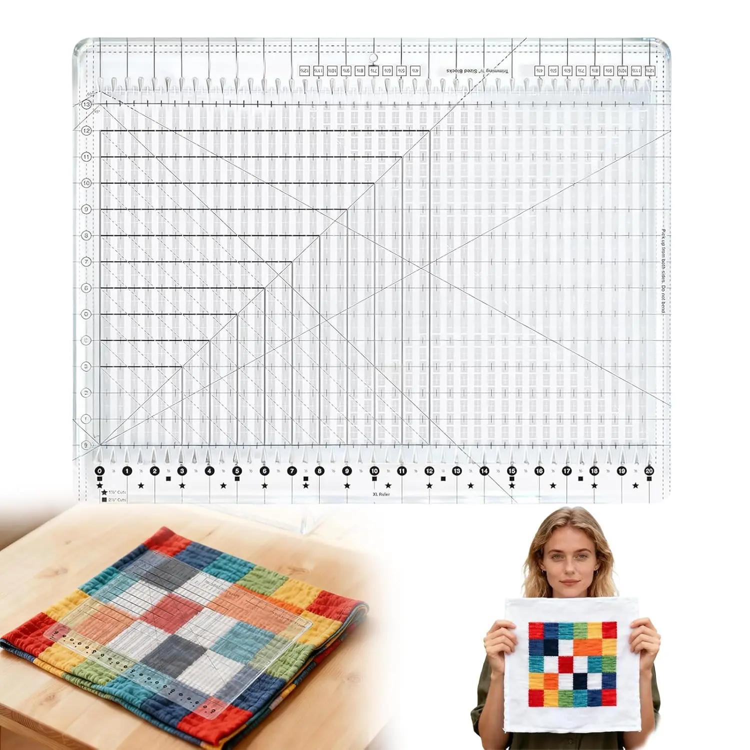 

Extra Large Slotted Quilting Ruler 17-3/4" x 22", Non-Slip Acrylic Template for Fabric Cutting and Long Arm Sewing