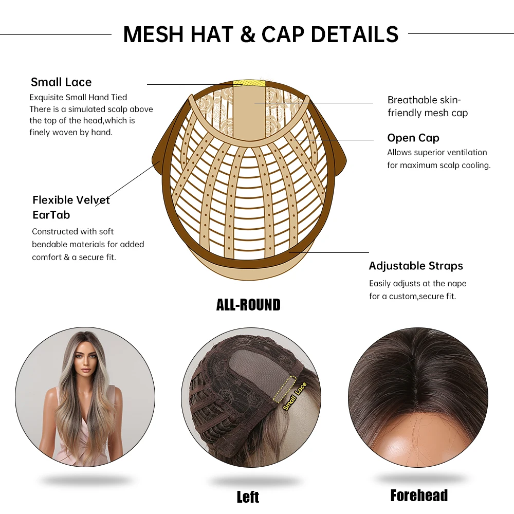 Synthetic Lace Hairline Wigs Brown Blonde Balayage Long Wavy Lace Forehead Wig Hand Crochet Lace Wigs for Women Heat Resistant image 6