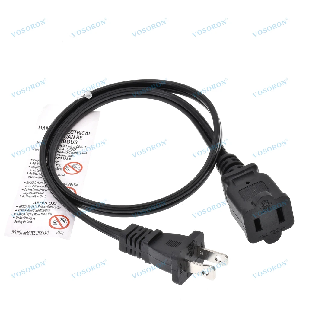 US AC Power Extension Cable Cord 2-Prong Polarized Male to Female Extension Cord for Nema 1-15P to 1-15R 0.6M