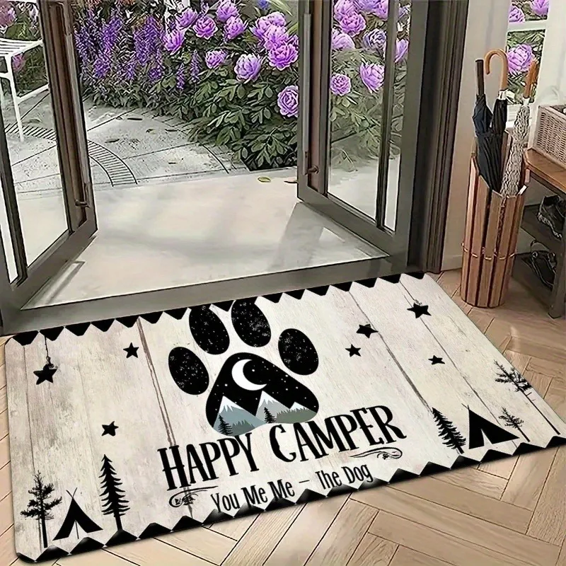 

1PC HAPPY CAMPER Pattern Kitchen Rug Non-Slip Door Mat Pop design Bathroom Rug Bath Mat Carpet for Home Sink Laundry Decor
