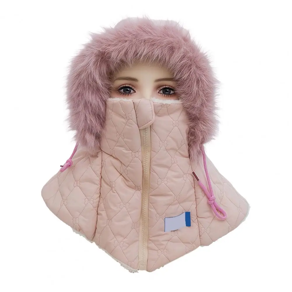Full Coverage Face Protection Cap Women Winter Balaclava Hat with Quilted Face Mask Fleece Lined Hood Hat Zipper for Weather