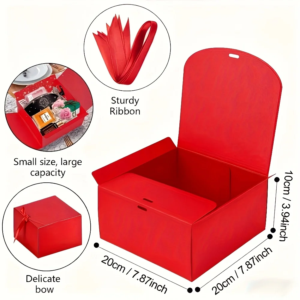 10 Stück festliche rote Weihnachtsgeschenkboxen mit Band – perfekt für Kekse, Süßigkeiten und Partygeschenke – Detail 3