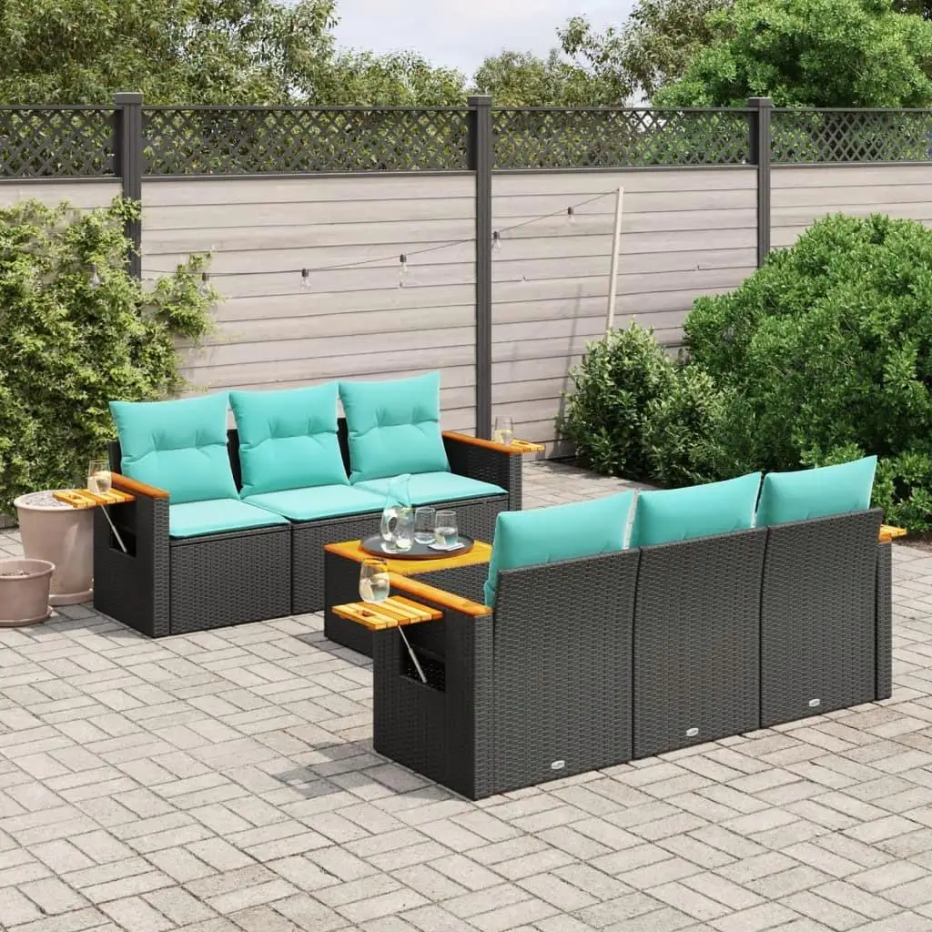 

7 Piece Outdoor Patio Sofa Set with Cushions Black Rattan Furniture Comfortable Garden Lounge Set