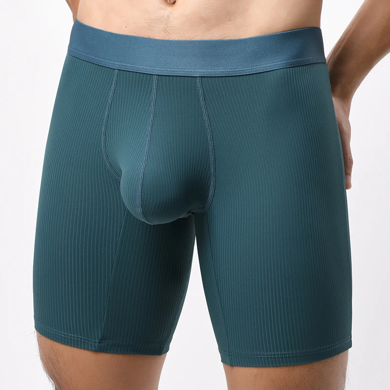 Men\'s Boxer Shorts Ice Silk Underwear Solid Sexy Panties For Man Breathable U Pouch Middle Long Leg Underpants Cueca Calzoncillo
