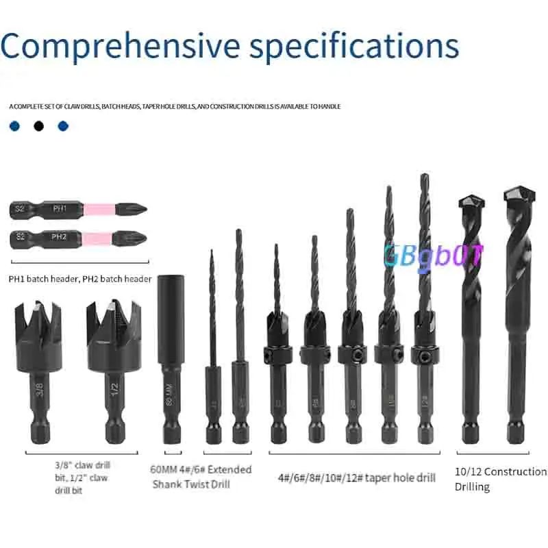

Professional Woodworking Drill Bit Set | Countersink/Plug/Twist Drills Multi-Size Kit | Durable HSS | Woodworking Tools