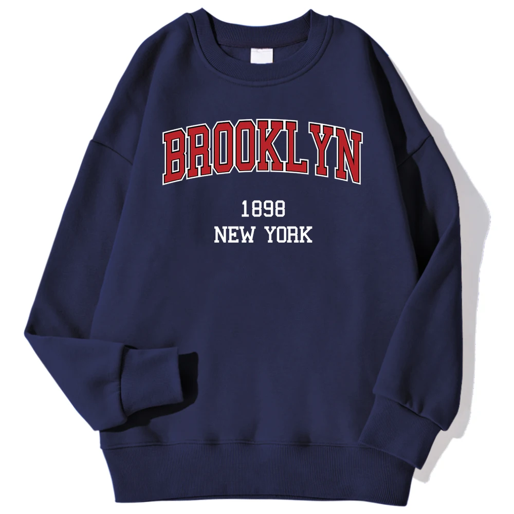 Brooklyn 1898 New York City Letter Print Man Pullovers Autumn Kawaii Hoodie Trend O-Neck Loose Sweatshirt Autumn Warm Sportswear