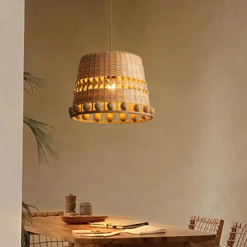 Simple Bamboo Weaving Chandelier Study Room Bedroom Corridor Balcony Countryside Japanese Homestay Vine Weaving Pendant Light